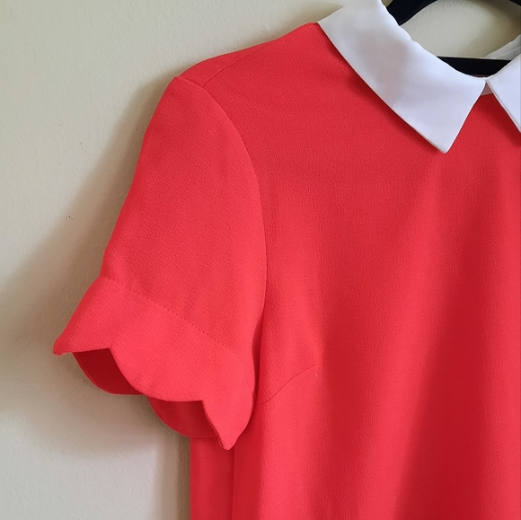 MONTEAU: Red Blouse with White Collar, Size S - Picture 2 of 3